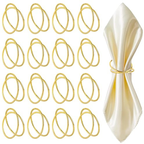 16 Stück Serviettenringe Gold, Servietten Ringe Doppelspiralkreis-Design, Metall Serviettenschnallen, Elegante Schlichtheit Napkin Rings für Partys, Hochzeiten, Feste