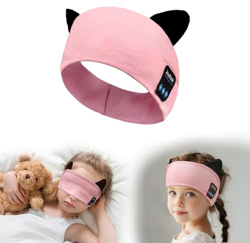 Joythink Casque Bluetooth Enfant pour Dormir, Bandeau Écouteurs Doux avec Masque de Sommeil, Haut-Parleurs Fins Intégrés, Sans Fil, Idéal Voyage Avion, Sieste, Musique,Rose