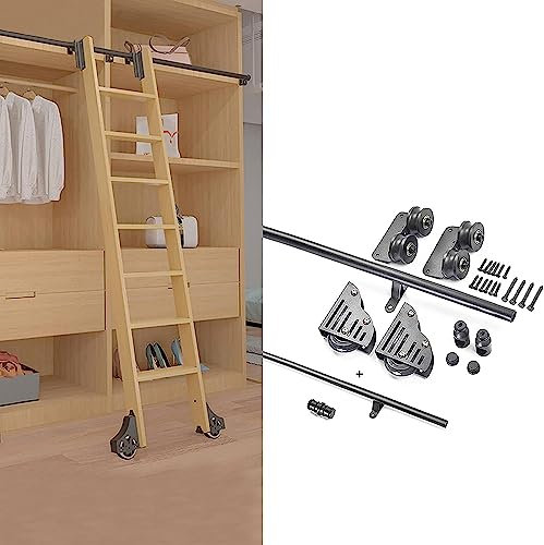 GLJTUO Rollleiter-Hardware-Bibliothek Schiebeleiter-Hardware-Kit 3,3 Bis 20 Fuß Runde Schiene/Schiene Mobile Leiterschiene Für Zuhause/Innenbereich/Dachboden, Mit Bodenrol,13ft/400cm