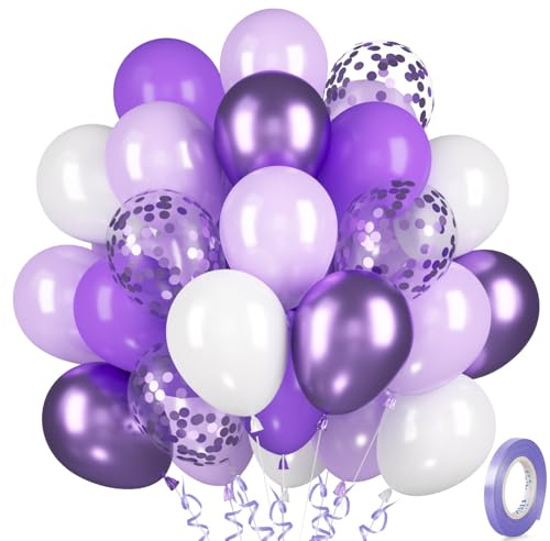 30 Stück Luftballons Lila Hell Lila Metallic Lavendel Konfetti Weiß | Helium Ballon für Mädchen Frau Geburtstag Hochzeit Abschluss Verlobung Prinzessinnen Babyparty