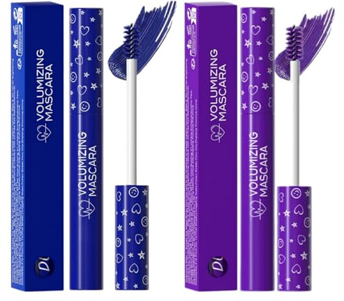 2 Coloured Mascara,Blue Mascara,Purple M-ascara,Blue & Purple M-ascara With Soft Ma-scara Brush,No Clumping,Smudge-Proof Natural Length Durable Curling B-lue Mas-cara,Long-Lasting,Waterproof