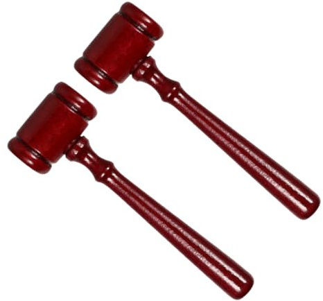 HEMOTON 2 Pcs Wooden Judge Gavel Set, Solid Red Wood Auction Hammer with Handle, Justice Courtroom Prop for Judge and Auction Use, Legal Ceremony Accessory