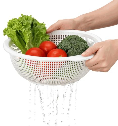 CHEFZOCO Escurridor de plástico, Colador de cocina, Colador multiusos, escurridor pasta, escurridor para frutas y verduras, Diámetro superior 31 cm, Libre de BPA, Capacidad 7 Litros, Plástico, Blanco