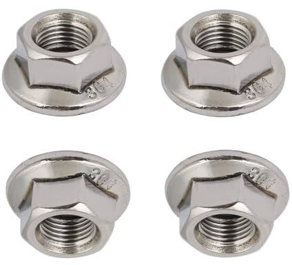 TOP-VIGOR 4Pcs M10 x 1.25mm Fine Thread Flange Nuts, 304 Stainless Steel Hex Lock Nuts, Threaded External Hex Flange Nut for Automotive, Machinery, DIY Projects
