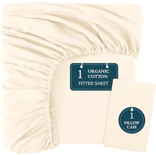LANE LINEN 100% Organic Cotton Single Duvet Cover Set, 2 Piece Set, Pure Organic Long Staple Cotton, Percale Weave, Breathable, Comforter Cover with Button Closure - Ivory