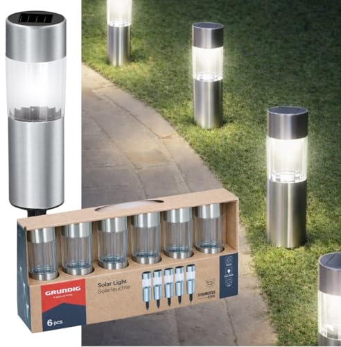 Grundig Solarleuchten Bodenleuchte 6er Set - Edelstahl Solar Licht - Solarlampen für Außen