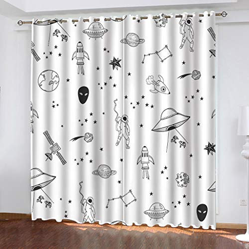 Kinder Gardinen Kinderzimmer Junge Mädchen Blickdicht Schwarz-Weiß-Weltraumthema 264X214Cm 2Er Set Verdunkelungsvorhang Thermovorhang Hitzeschutz Vorhänge Wohnzimmer Schlafzimmer Vorhänge Mit Ösen