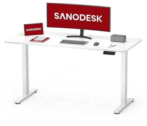 SANODESK höhenverstellbarer Schreibtisch 120 x 60cm, Sitz-Steh-Schreibtisch mit einem Höhenverstellbereich von 73,5-118 cm, ergonomisches und gesundes Design, Weiß