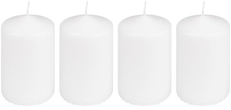 Ideen mit Herz Candele a pilastro, bianco, rotonde, set da 4 pezzi, diametro 7 cm, altezza 12 cm, durata 35 ore, candele domestiche in paraffina, non profumate