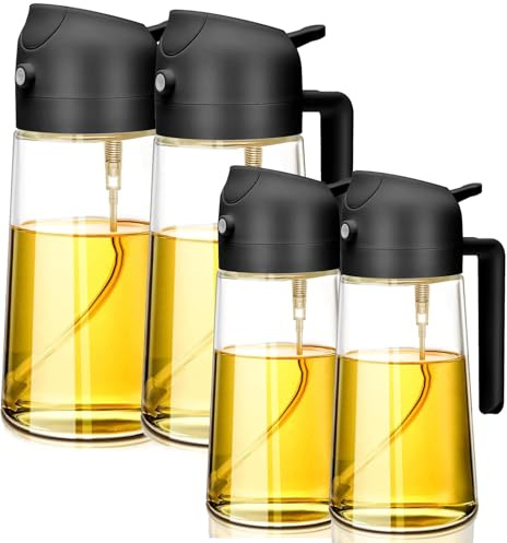 LDXDRU 4pcs 2 In 1 ölsprüHer für Speiseöl, 470ml/600ml Glasölflaschen, Sprühflasche, Olivenöl Sprühflasche für Salat, Grillen und Heißluftfritteuse Schwarz