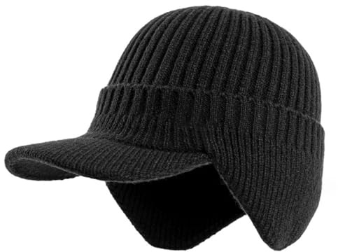 Gorros de Punto para Hombres Gorro de Invierno con Orejeras y Forro Polar Gorro cálido para Deportes al Aire Libre para Hombres Invierno Negro, decoración del hogar