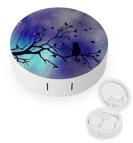 fkgvwo Contact Lens Case Night Sky Black Cat Contact Lens Holder Box Container Soak Storage Kit
