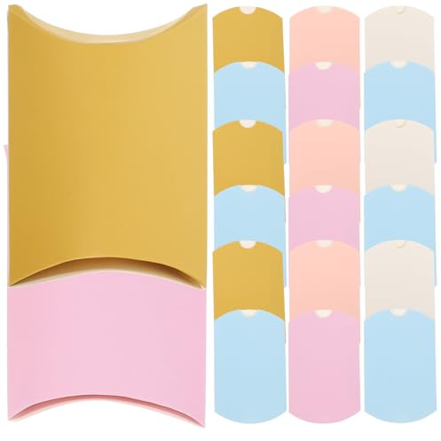 GARVALON 100 Stück Faltbare Papier Snackboxen in Kissenform mit Deckel als Gastgeschenkboxen für Hochzeits und Feiertagspartys Einfache Faltfunktion und Dekoratives Design