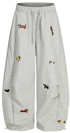 Pantalon Jogging Femme et Homme Mignon avec Imprimé Chien Teckel Pantalons Machettes Taille Élastiquée avec Cordon Pantalon Femme Loisirs Pantalons de Sport Baggy pour Streetwear