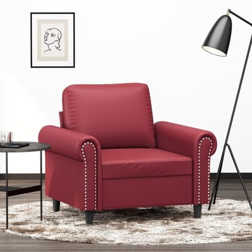 Tonture Weinroter Loungesessel, 60 cm breite Kunstleder-Sitzfläche, Robustes Metallgestell, bequemer Polstersessel für Wohnzimmer, Schlafzimmer, max. 110 kg Tragfähigkeit