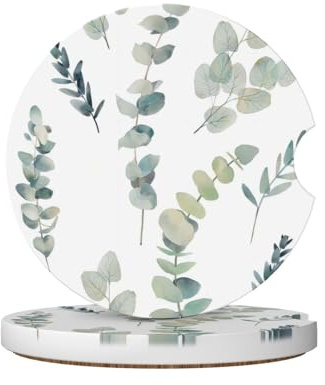 Set di sottobicchieri in ceramica bianca naturale con ramoscello stampato, 6,5 cm, adatti per portabicchieri