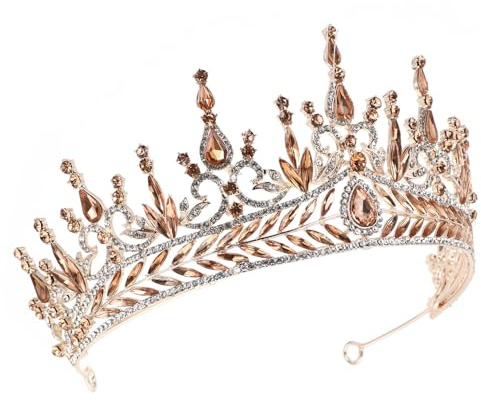 ifundom Couronne de Mariée Baroque en Cristaux Rose Doré Diadème de Fête Élégant pour Coiffure de Mariage Accessoire Cheveux Femme Ornement Tête Scintillant Décor Cérémonie Nuptiale