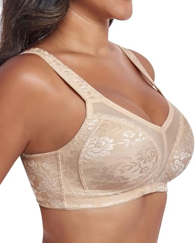 UPGAMR Full Coverage Minimizer Bras for Women Comfort Wirefree | Back Fat Smoothing, Plus Size, Non Padded, Large Busts, Lace Jacquard