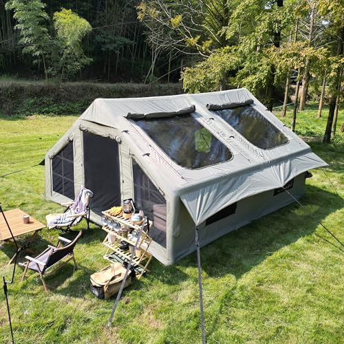 luckdect Tente Gonflable 4 Personnes,Tente de Camping Gonflable Spacieuse en Toile 300D,PU3000,UPF50+,Tente Chaude avec Sortie de Poêle,Montage Rapide en 5 Min pour Famille,Jardin et Extérieur