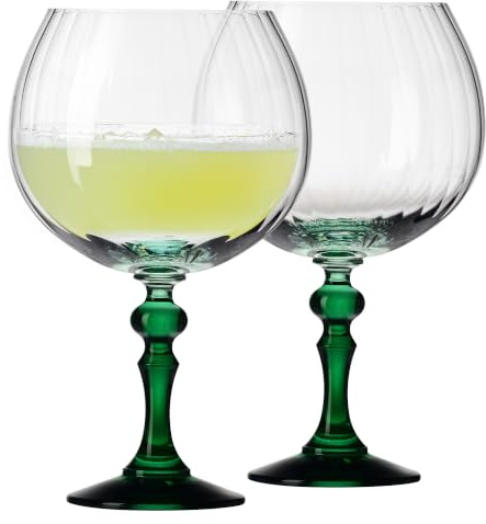 KROSNO Gin Gläser 660 ml mit grünem Stiel, 2er Set – für Gin Tonic, Aperol Spritz und Cocktails – bleifrei – spülmaschinengeeignet – Bubble Celebration Moments