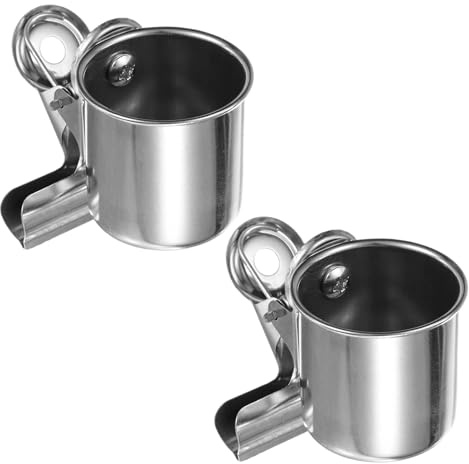 M METERXITY 2-Pack Birdcage Bowls Feeder Cup 1.73 inch Stainless Steel | Bird Parrot Feeding Single Cups, With Holder Hanger, For Canary Lovebird Parakeet Cage Accessories