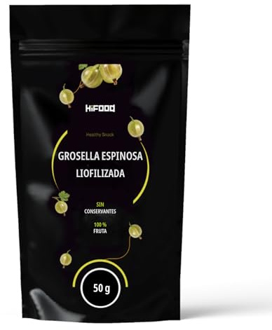 HiFood grosella liofilizada 50 g pack de reserva frutas enteras crujientes, 100% natural sin azúcar, ingrediente para cocina, repostería y desayuno