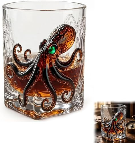 2026 Rum Edition 3D Octopus Glass, Deep Sea Decor Glasses, Nautical Art Collector Display for Premium Display for Wine, Liquor, Soda Glassware, Sea Legend Pirate-Bar Whiskey Wine Glass Gift (1pc)