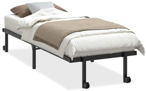 QJBSAVVA Klappbares Bettgestell 80x200 cm aus Stahl, Metallbett Klappbar mit Rollen und Lattenrost, Platzsparendes Gästebett Klappbett ohne Matratze für Kleine Räume, Schwarz