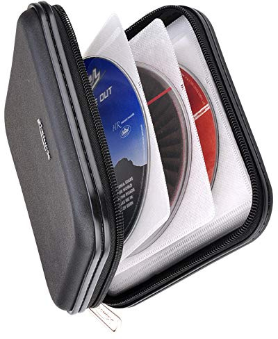 XiongYe CD DVD Wallet, 32 Capacity Heavy Duty, DVD CD Case Holder for Car,Portable DVD/VCD Storage Disk, Hard Shell Sturdy case, Car CD Disk Holder, Booklet, Blu-ray Wallet (32 Capacity,Black)