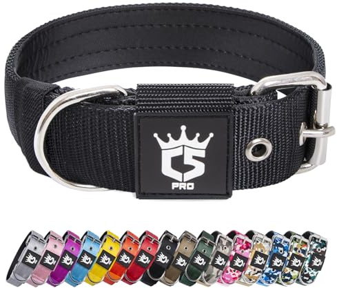 TSPRO Collare per Cani, Collare Tattico Regolabile con Fibbia in Metallo Robusto, Larga 3,8 cm, Resistente e Spesso per Cani Medi a Grandi (Nero M)