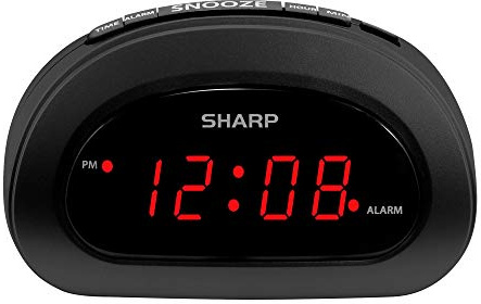 Sharp Small, Space-Saving Digital Alarm Clock – Compact Bedside Clock with Large Red LED Display, Easy Top Button Controls, Snooze, and Battery Backup – Perfect for Bedroom, Dorm, or Travel