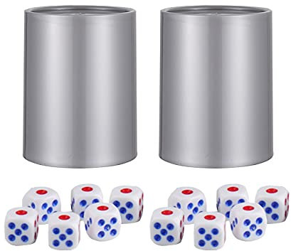 2 Sets Würfelbecher Würfelbecher Casino-Design zylindrisch Silber Kunststoff enthalten 2 Tassen und 12 Würfel