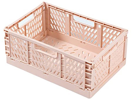 YuanDiann Faltbar Plastik Klappkisten Lagerkisten Regal Körbe Aufbewahrungskorb aus Kunststoff Schubladeneinsätze Stabile Stapelbare Boxen für Küche Schlafzimmer Arbeitszimmer Rosa 15.7×11.81×5.905