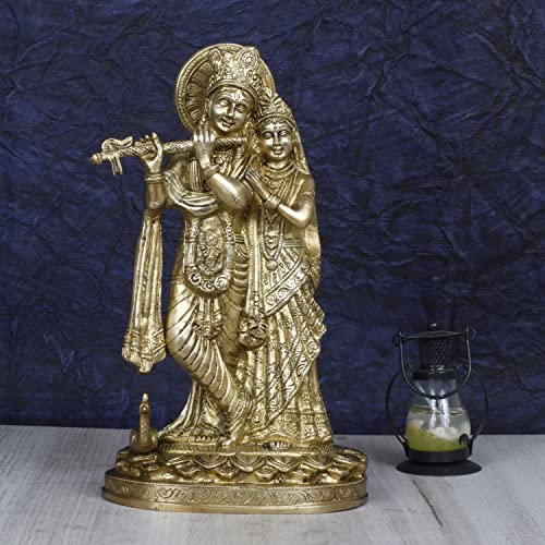 ARTVARKO Radha Krishna Murti Murli Kishan Flûte à jouer debout avec paon pour décoration de mariage Hauteur 28 cm