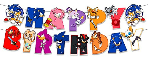 madeokoltd Sonic The Hedgehog Kinder Happy Birthday Banner Dekor, GARLAND, Banner, Mehrfarbig, Papier, Rechteckig