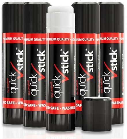 Quick stick Original Glue stick 40g, Pack of 5 Glue Sticks, Quality Adhesive Gluestick, Ideal Strong-hold for Paper, Card, Textiles, Crafting Glue, Scrapbooking, Office & School supplies, Homeschool
