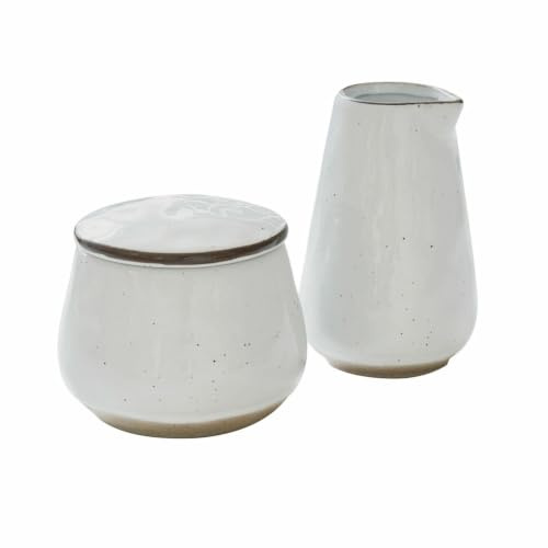 LOBERON Zuckerdose und Milchkännchen Biarré, weiß | Handgetöpferter Charme, Mediterrane Anmutung, Spülmaschinenfest, Geschirr, Tischaccessoires, Steinzeug