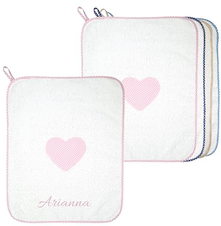 Coccole - Set 2 Asciugamani Asilo Bimba Personalizzati - Set Doppio Asciugamano per Bimbi in Cotone Anallergico - Kit Asilo 2pz Tema Cuore Rosa - Kit Personalizzato Made in Italy