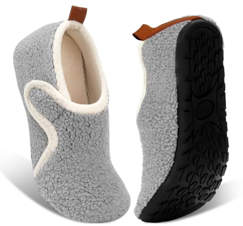 Ibeauti Women Mens House Slippers Lightweight Comfy Barefoot Slipper Socks Rubber Sole House Shoes for Indoor/Outdoor Bedroom Travel (Grey, Adult, Women, Numeric Range, Medium, 7.5, 8.5)