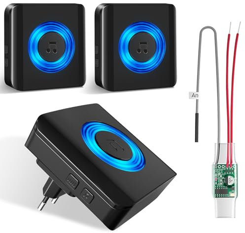 Satisure Funksignal Weiterleitung, 3 Empfänger 1 Sender Türklingel Weiterleitung Funk Klingelanlagen Funkkonverter Funk Gong Erweiterung Set