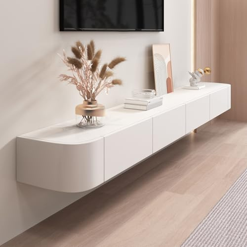 HYANXUE Floating TV Stand, Wall Mounted TV Shelves With Door,TV Media Console, Floating TV Cabinet Large Storage TV Bench Under TV (White, 200CM/78.7)