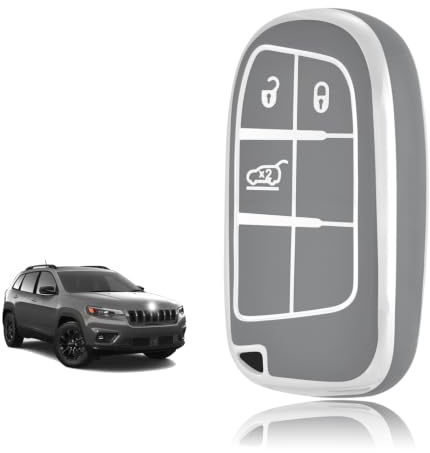TOOMUME Funda Llave Coche para Jeep Compass Renegade Cherokee Fiat 500x | Silicona Suave, Antigolpes, Anticaídas, Antiarañazos, Carcasa Protectora Llave para Freemont Tipo Dodge Challenger, 3 Botones