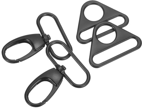 sourcing map Karabinerhaken mit Drehgelenk, Zinklegierung, Karabinerverschluss mit Dreiecksringen für Schlüsselband, Basteln, 3,8 cm, Schwarz