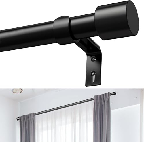 Punklong Extendable Black Curtain Pole, Heavy Duty Curtain Rods For Windows,Curtain Poles For Eyelet Curtains,Adjustable Easy Install Curtain Poles (30-90inch/76-228cm)