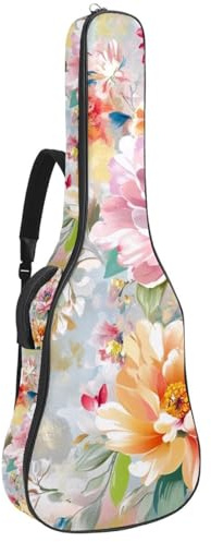 Gepolsterte Gitarrentasche mit abstraktem Blumenmuster, schützende Akustikgitarre, Gigbag für E-Bass, Konzertgitarre, Mehrfarbig 02, 42.9x16.9x4.7 in, Lässiger Tagesrucksack