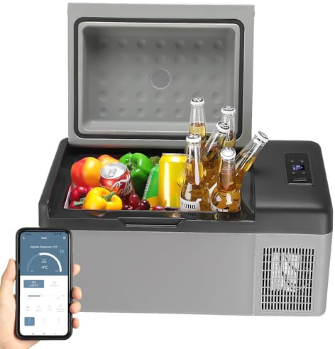 ISINEVER Compressore frigorifero da 20 l, frigorifero da auto da -20 ℃ ~ 20 ℃, frigorifero portatile 12/24 V DC 100 – 240 V AC, congelatore portatile con controllo APP per auto, camion, campeggio
