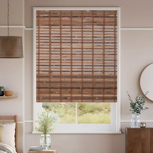 ALIMOO Bamboo Roman Shades Cordless, Light Filtering Roll Up Window Blinds, Natural Cordless Bamboo Blinds Shades for Interior Home Office, 72 W x 72 L
