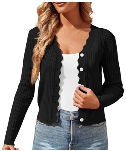 Fulidngzg Cardigan Donna Invernale Corto in Maglia Cotone Scollo V e Bordi a Balze Giacca Primaverile Elegante Leggera Curvy Bolero Casual Slim Fit Autunno per Case Lavoro
