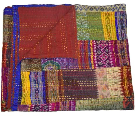 Arprani Coperta trapuntata in stile indiano, trapunta estiva patchwork, trapunta, vintage, queen size, coperte tradizionali, coperta kantha, trapunta indiana patchwork