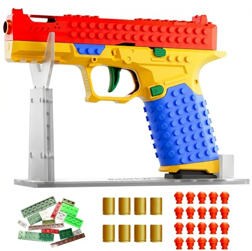 BAZILBAZOS Block Blaster Toy Gun Set - DIY Building Block Foam Dart Launcher with Metal Barrel, Soft Bullet Blaster Toy Bricks Set, Cool Birthday Gift for Boys, Teens & Adults